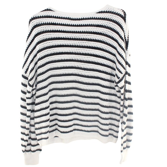 Blu Pepper Striped Knit Sweater Lightweight Cotton Large Black White - Picture 2 of 6
